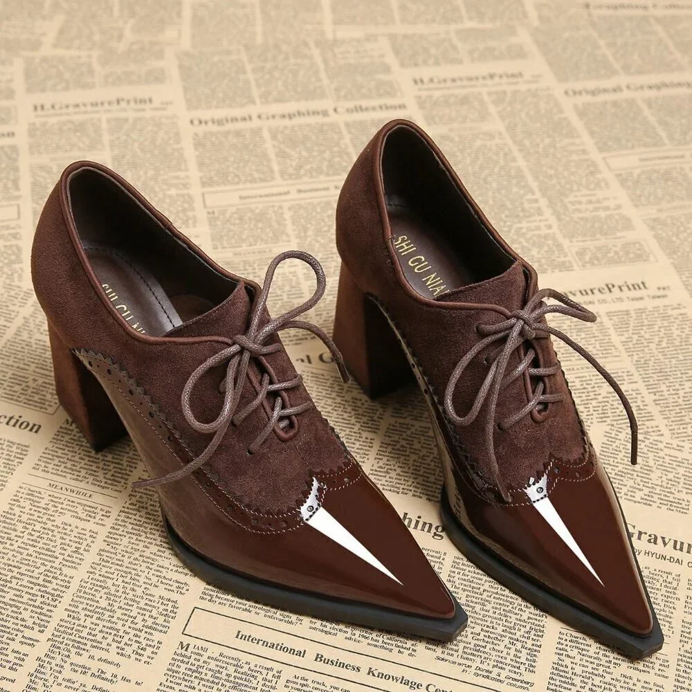 Brown Elegant Women's Pointed Toe Slip-On High Heel Shoes